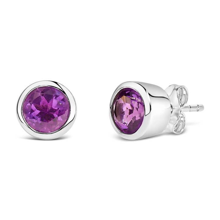 Infinite Jewels - Wholesale Stud/post earrings - Sterling Silver 6MM Purple Amethyst Solitaire Stud Earrings1