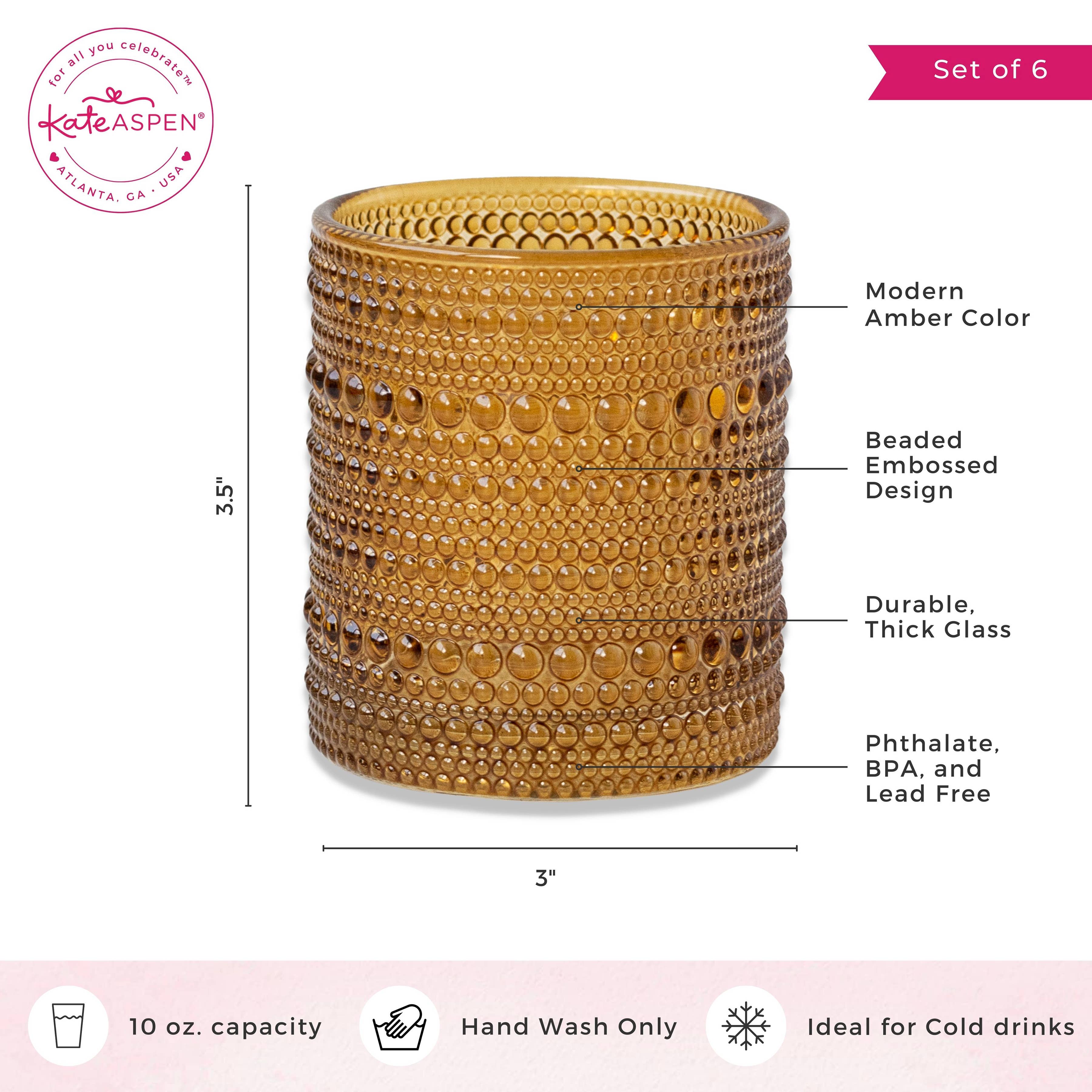 Kate Aspen - Wholesale Drinking Glass/Cup - 10 oz. Textured Hobnail Beaded Amber Drinking Glasses - 6pcs5