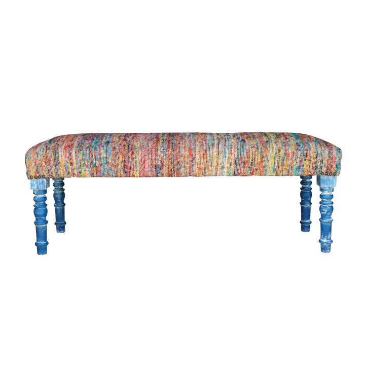 Bohemian Multicolor Abstract Blue Legs Indoor Bench for wholesale by LR Home