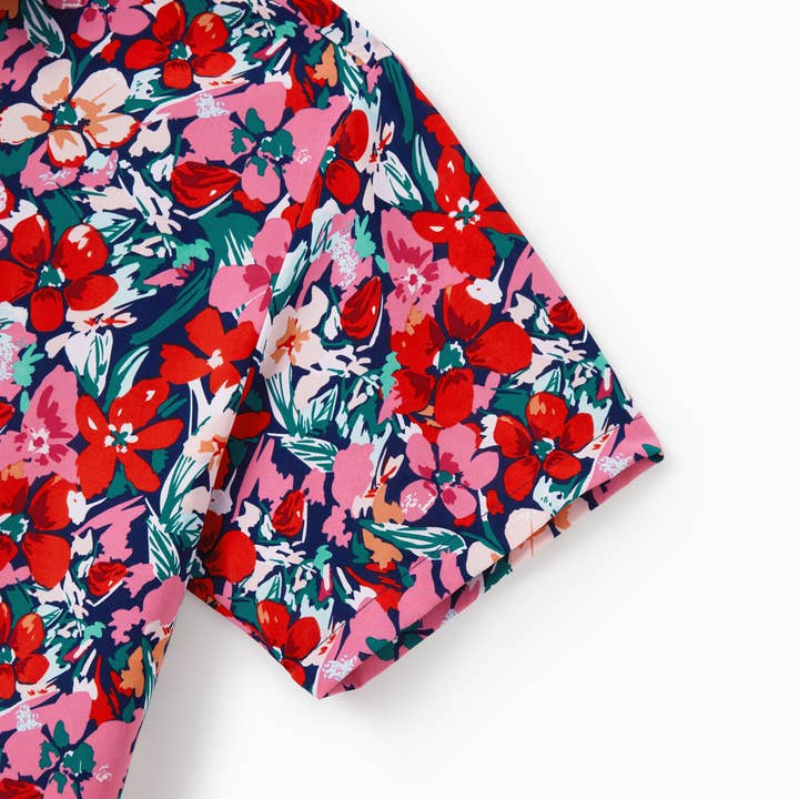 Dark Blue Family Floral Short-sleeve Shirt or Off Shoulder Dress for wholesale on Faire26