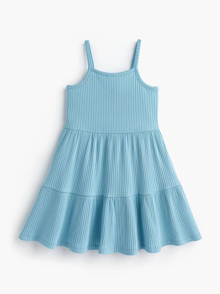 Ribbed Spaghetti Strap Dress_Light Blue for wholesale by Monica + Andy