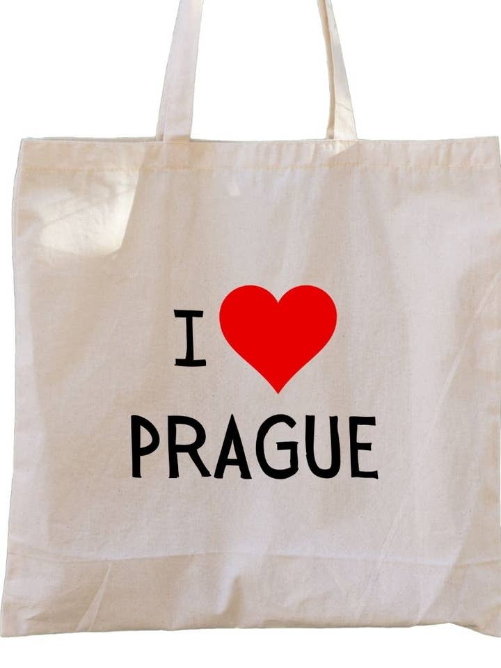 Sacola de lona Second Ave vermelha I Heart Love Prague por atacado de Second Ave Gift Company