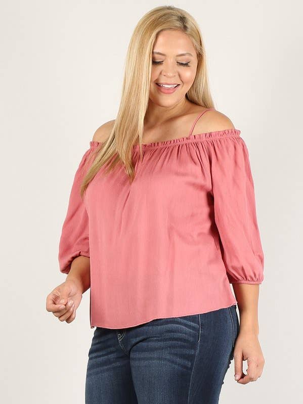 Noir Top paysan à épaules dénudées de grande taille WG16767-T en vente sur Faire1