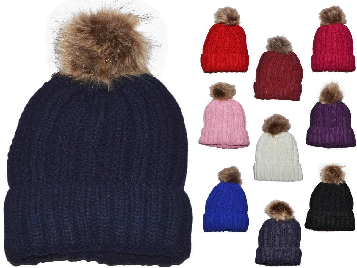Buck Wholesale - Wholesale Beanie - Women's - Winter Beanie with Removable Raccoon Fur Pom-Pom16