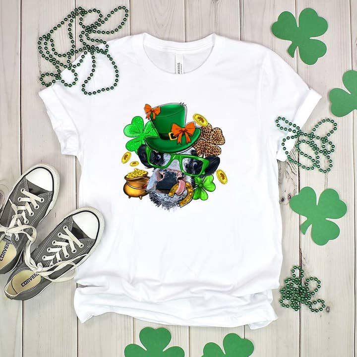 Camiseta del Día de San Patricio con forma de vaca para venta al por mayor de Sights Ink
