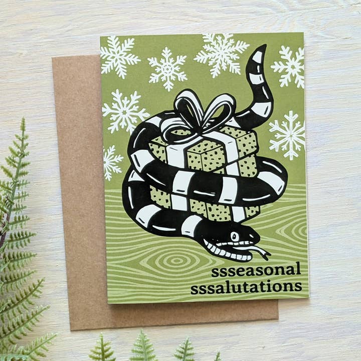 carte de vœux | salutations saisonnières serpent - fête Noël Hanoukka Nouvel An pour la vente par ilikesara | art + goods