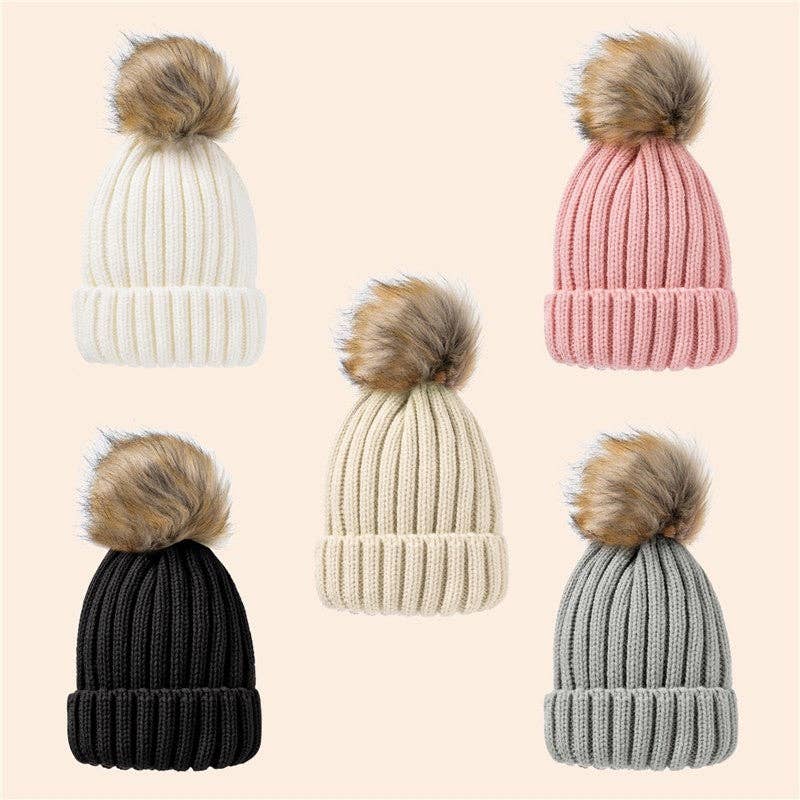 Sheer Trend - Wholesale Beanie - Women's - Solid Color Casual Fur Ball Warm Knit Hat Beanies3