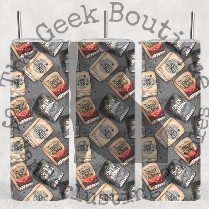 Fourth Wing Gray Book Collage Fantasy Romance Book Tumbler for wholesale by The Geek Boutique