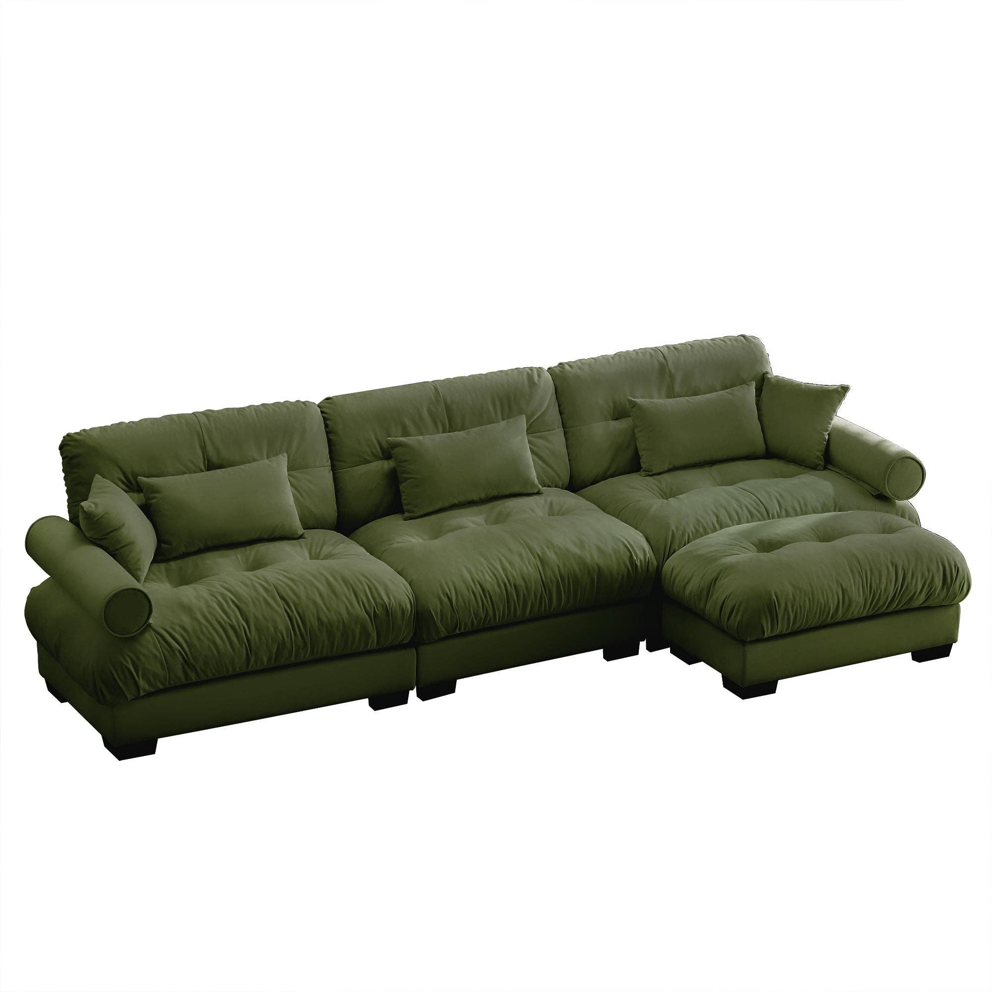 39F Inc. - Wholesale Sofa - Oversized Olive Green Velvet Sectional Sofa with Ottoman1
