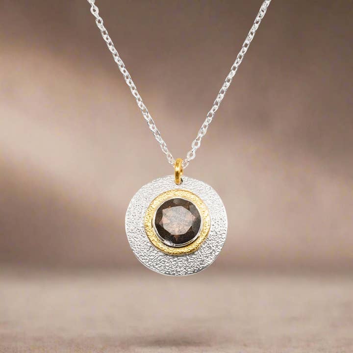 Textured Silver Gold Medallion Necklace for wholesale by J + I Jewelry
