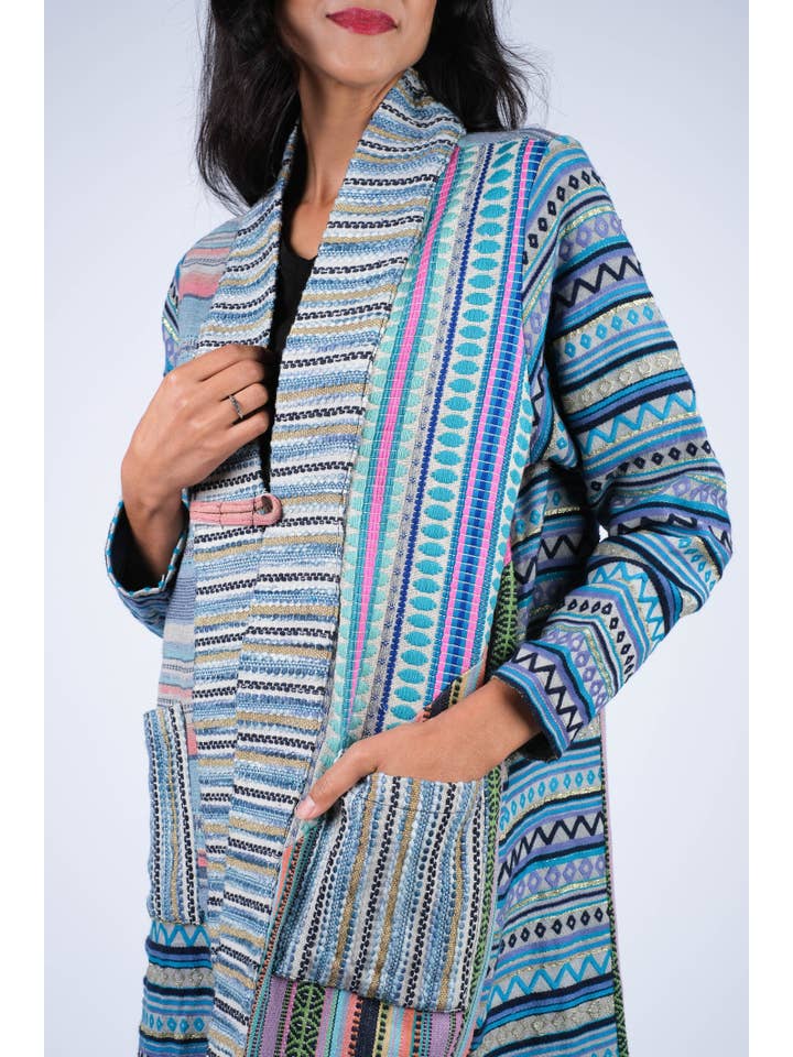 Sacred Threads - Wholesale Jacket - Women's - Blue Batik Patchwork Cotton Cardigan Jacket2
