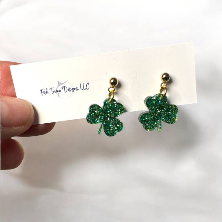 St. Patrick's Day Single Shamrock Dangle Earrings for wholesale by Fish Towne Designs, LLC