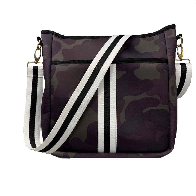 Cthru Purses – wholesale Axelväska - Dam – Neopren Crossbody Svart Camo med vit/svarta ränder1