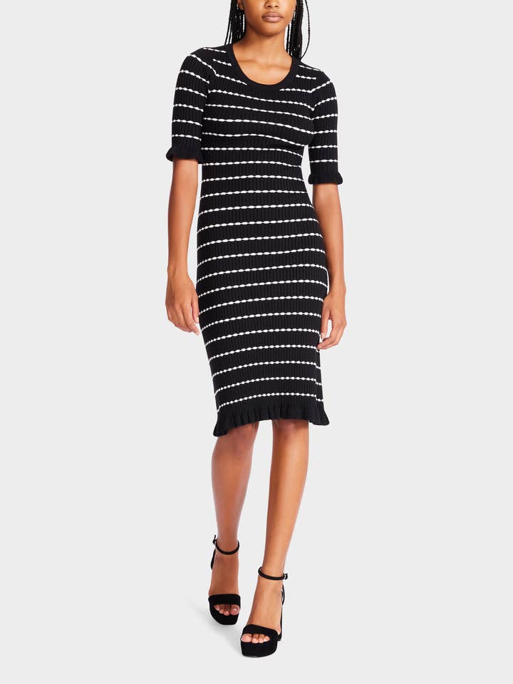 Rib Stripe Ruffle Midi Sweater Dress for wholesale by Betsey Johnson