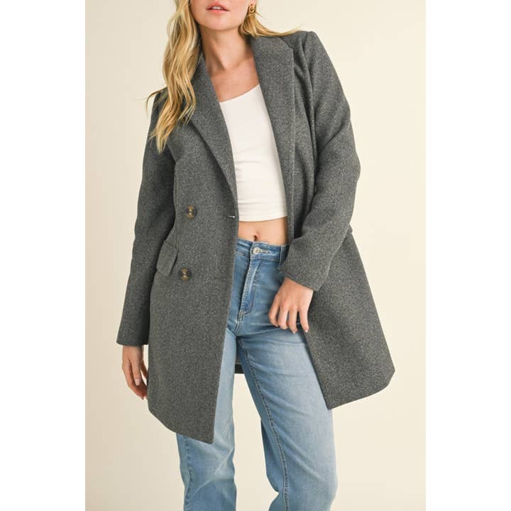 NOTCHED COLLAR DOUBLE BREAST LONG COAT for wholesale by Paperdoll