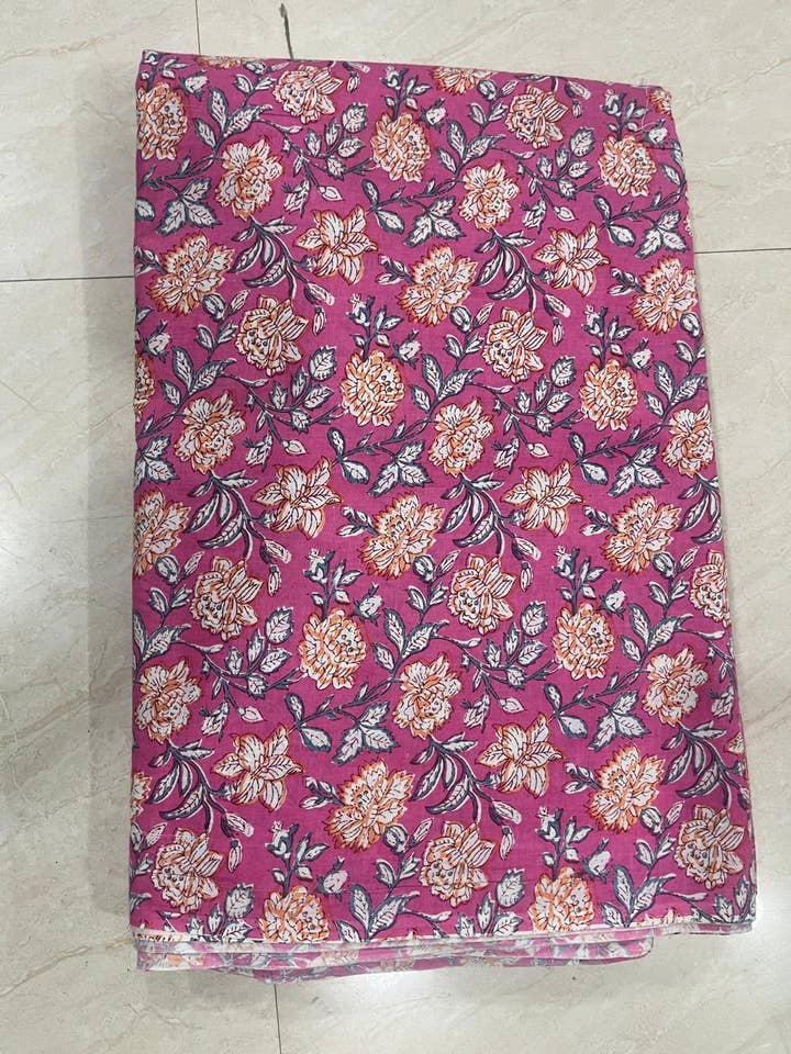 Garden Lawn Floral Handprinted Fabric for wholesale by Homesoul