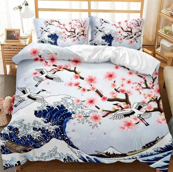 Urban Tokyo - Wholesale Bedding set - 3 Piece Duvet and Pillow Covers Set Sakura Wave King Size (1/12)0