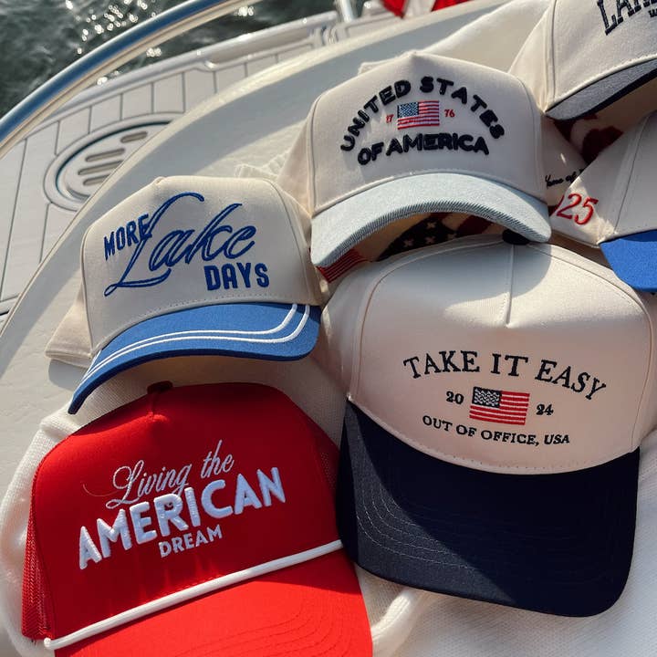 KENZKUSTOMZ - Wholesale Trucker Hat - Women's - Living the American Dream - Red and Navy Vintage Trucker Hat