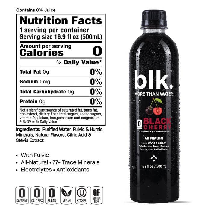 blk. water - Wholesale Flavored/Infused Water (Non-Carbonated) - blk. Water Black Cherry, 500mL 12 Pack, Bottles3