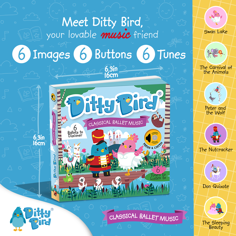 Ditty Bird - Vente Livre pour bébés et tout-petits (jusqu'à 2 ans) - Livre sonore Ditty Bird pour enfants : Musique de ballet classique USB-C1