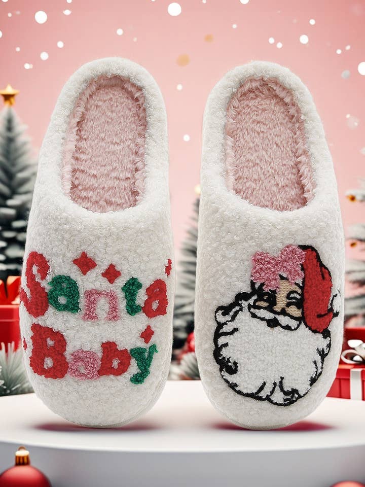 Plush Santa Baby Christmas Asymmetric House Slippers for wholesale by fashionworks