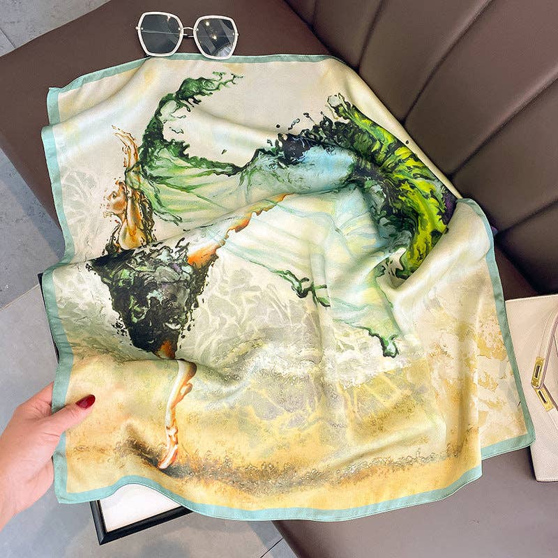 SueSilkHK - Vente Écharpe – femme - Écharpe légère en soie de mûrier à motif de fille de ballet, 70 cm, 100 % soie de mûrier, châle en soie/cadeau pour elle1