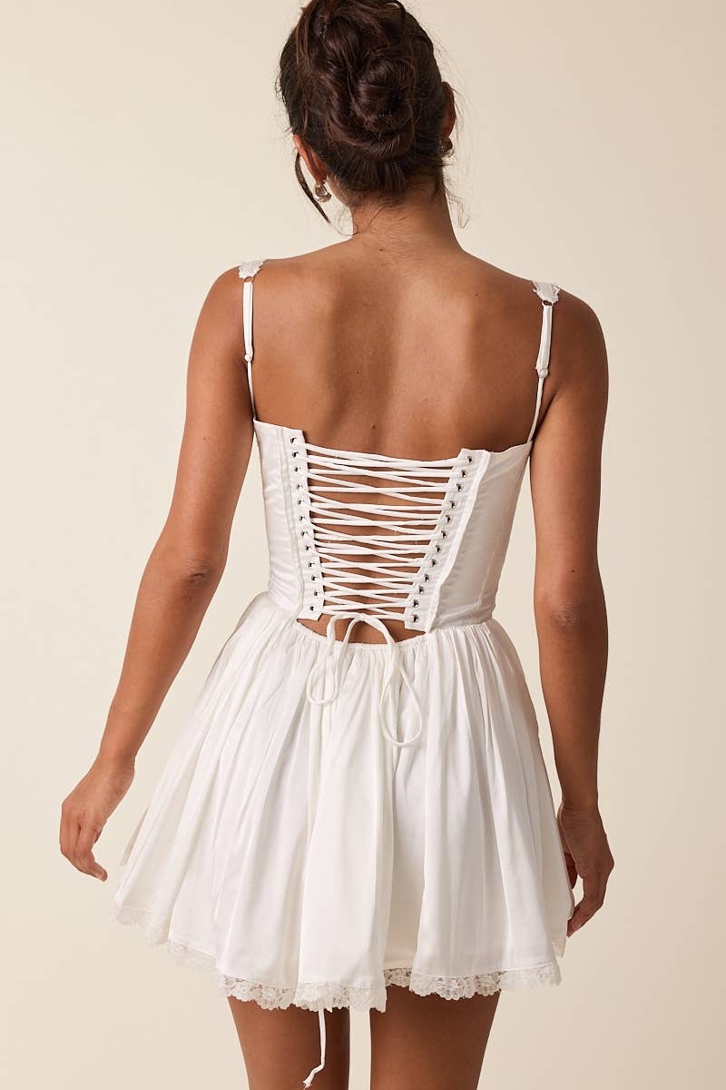 Sky to Moon - Wholesale Dress - Women's - SATIN CORSET SHAPE LACE TRIM FLARE MINI DRESS18