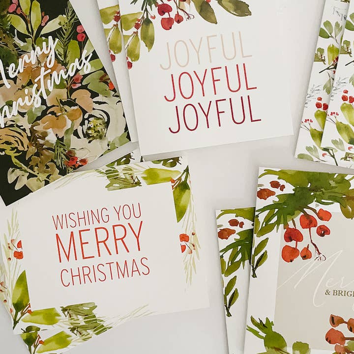 Coffret de 8 cartes de vœux - Set de Noël Greens & Berries pour la vente par LaCott Fine Art