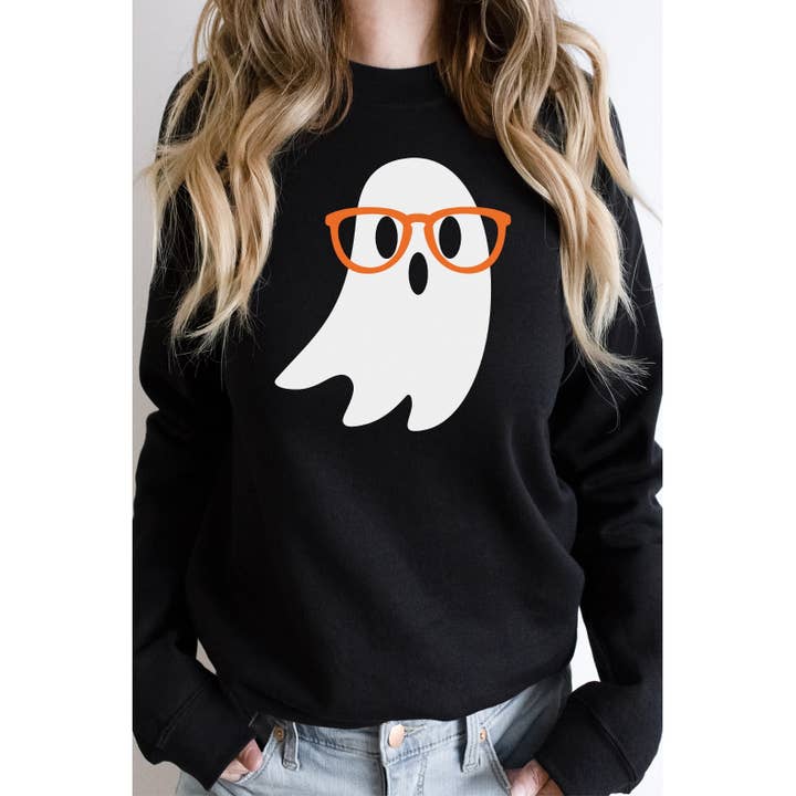 Cute Nerdy Ghost Halloween Graphic Sweatshirt for wholesale by Kissed Apparel