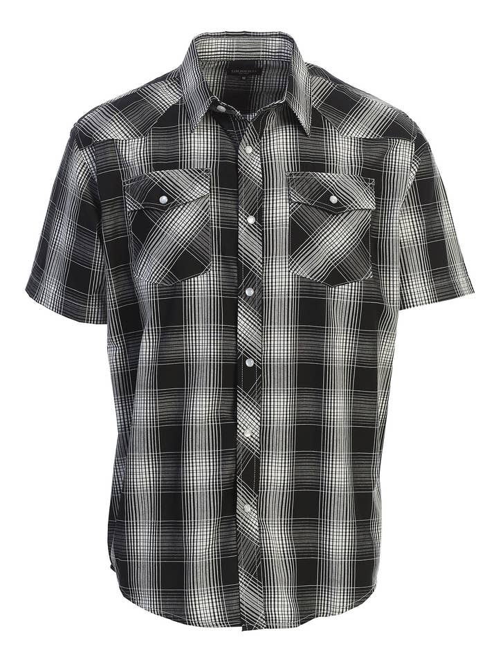 b-one inc - Wholesale Buttoned-down shirt – Men's - Men's Pearl Snap Button Down Plaid Short Sleeve Western Shirt13