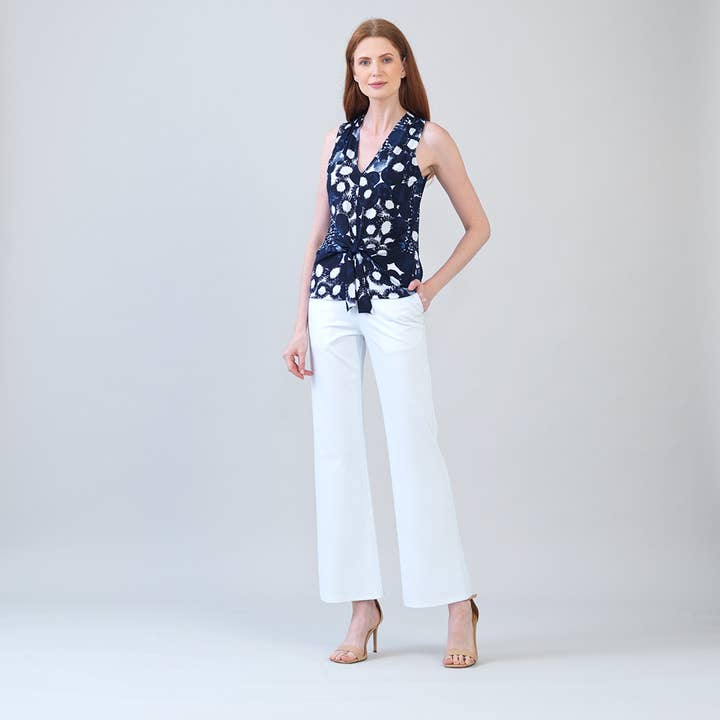 T49P5 - Circlular Print V-Neck Front Tie Sleeveless Top for wholesale by Clara Sunwoo