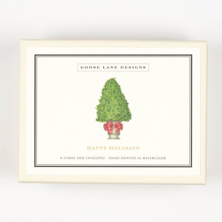 Holiday Notecards - Box of 8 - Topiary with Bow for wholesale by Goose Lane Designs