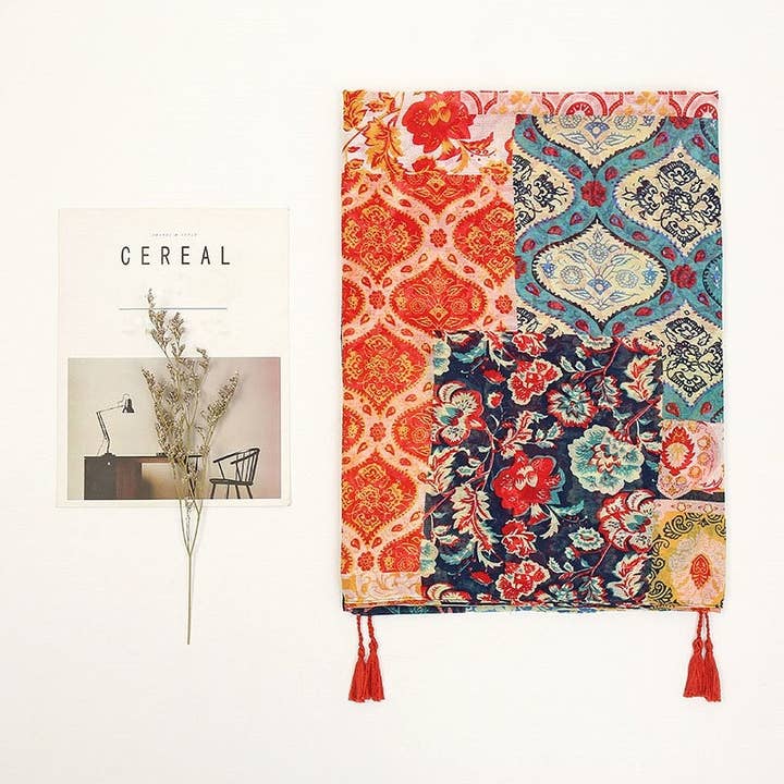 Red Fashion Colorful Printed Fringe Scarf for wholesale on Faire1