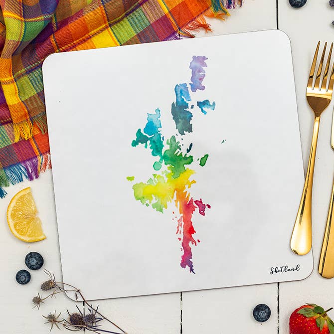 Shetland Watercolour Map Table Mat for wholesale by Sarah Leask Studio