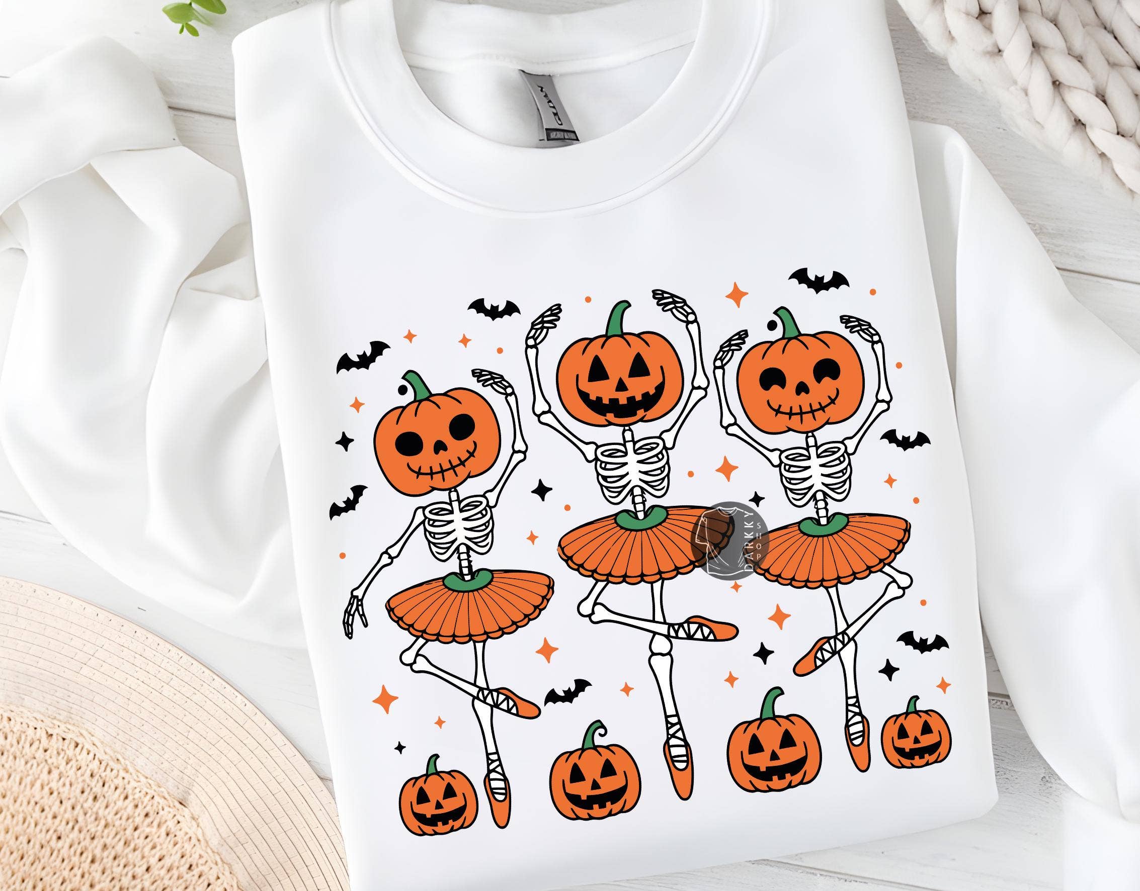 NVC Ecommerce LLC - Wholesale T-Shirt (Graphic) - Women's - Ballet Dancing Skeleton Tee, Halloween Pumpkin Sweater3