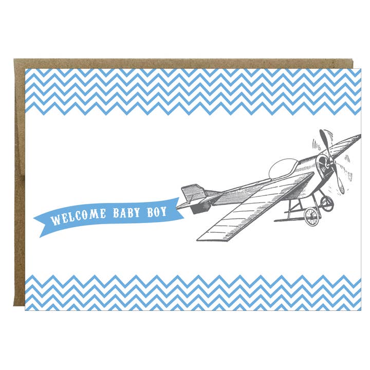 Welcome Baby Boy Vintage Plane Greeting Card for wholesale by Idea Chic