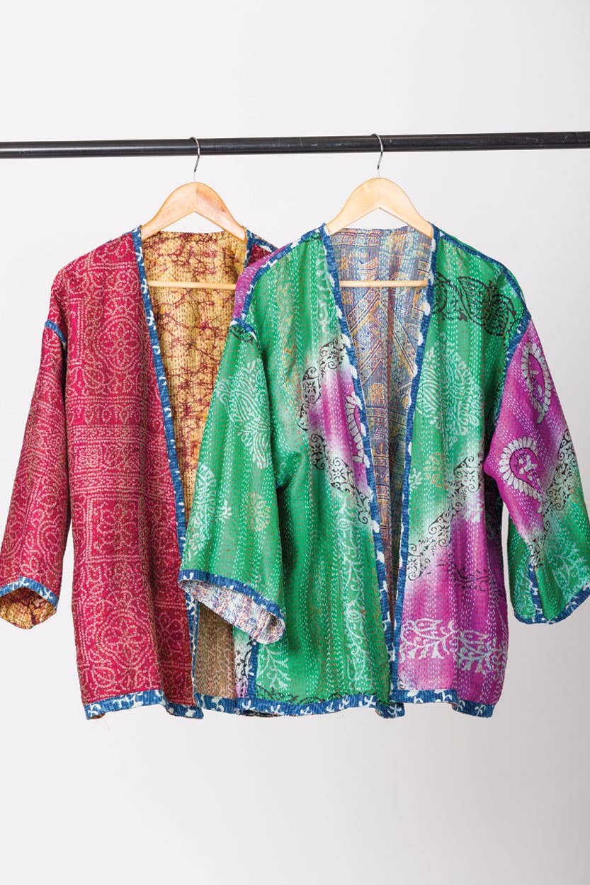 Sevya Handmade - Wholesale Kimono - Women's - Reversible Silk Kantha Kimono Jacket3