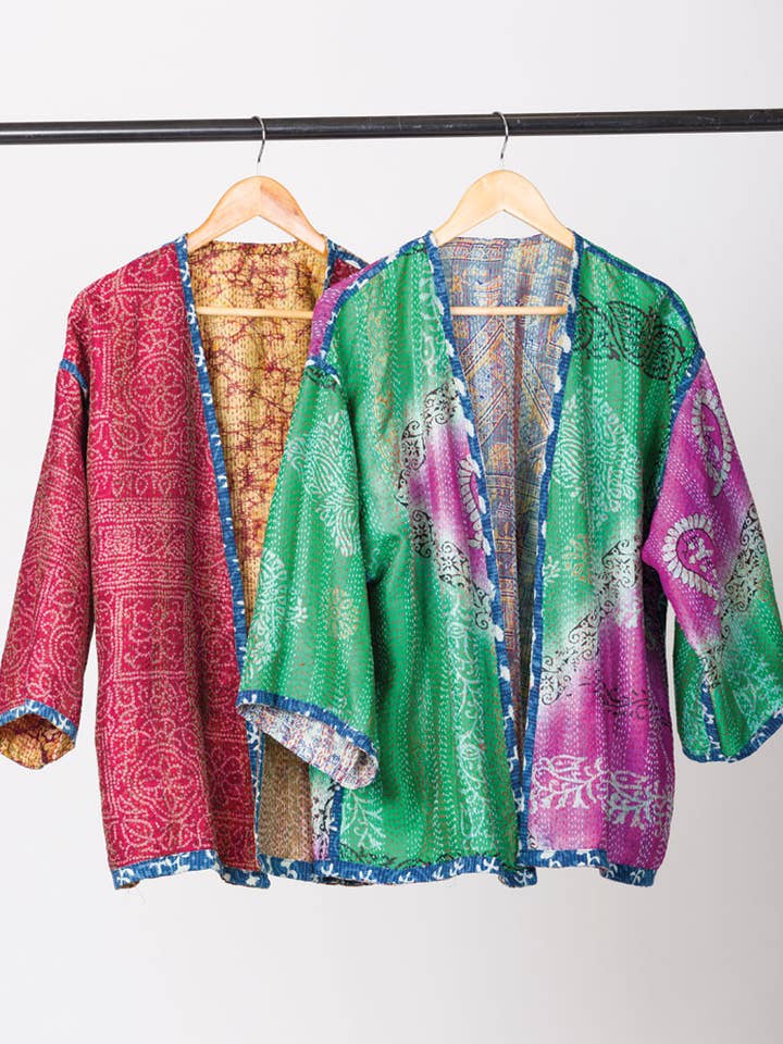 Sevya Handmade - Wholesale Kimono - Women's - Reversible Silk Kantha Kimono Jacket3