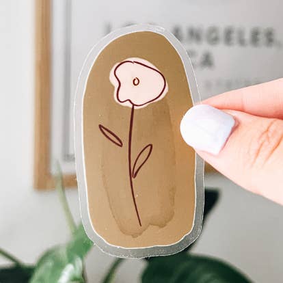 CLEAR Pink Flower on Green Canvas Sticker 3x2 in for wholesale by Jackie Design Co.