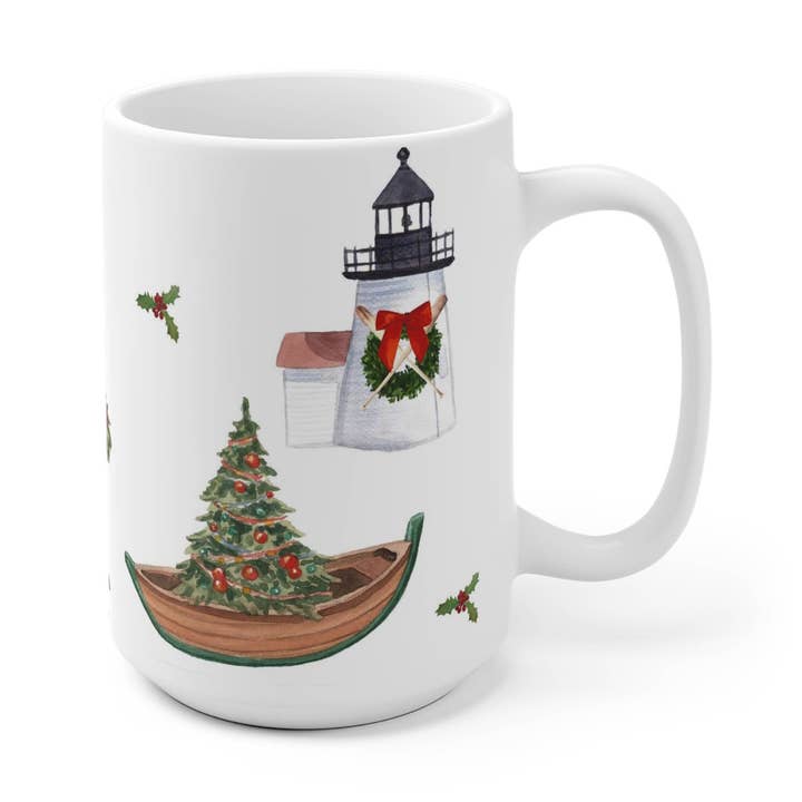 Nantucket Christmas Ceramic Christmas Mug for wholesale by The Muddy Dog