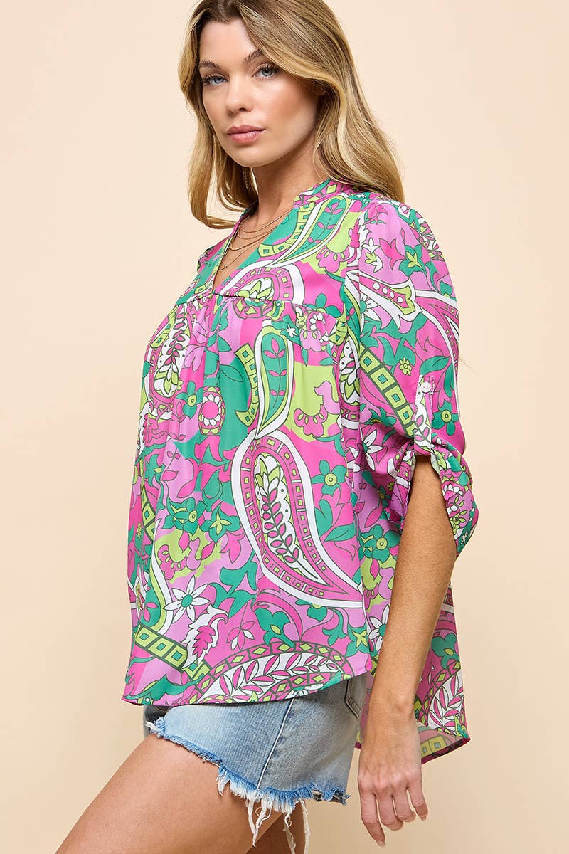 Multi Top décontracté à imprimé bohème coloré en vente sur Faire3