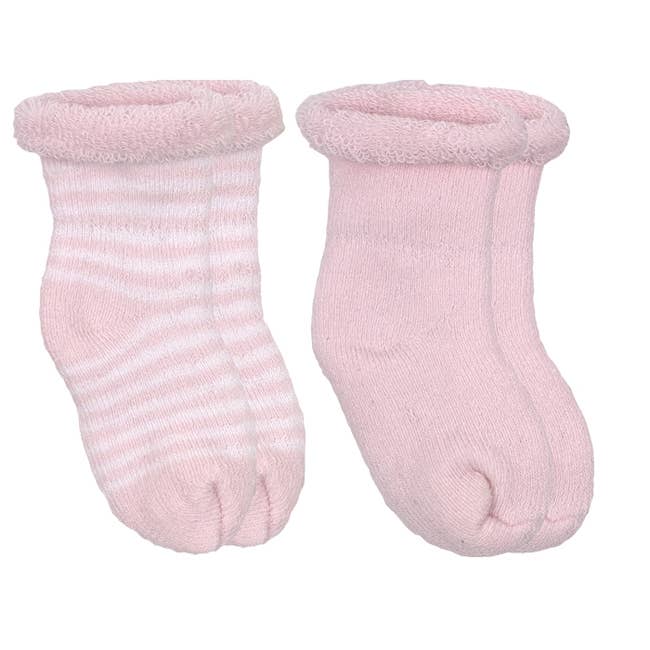 Calzini per bambini Terry - Confezione da 2 rosa 3-6M per la vendita all'ingrosso da parte di Kushies Baby