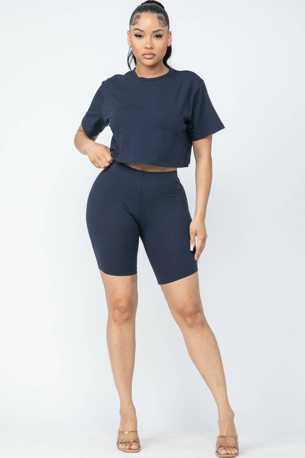 Boswell - Wholesale Top & Short Set (NOT Loungewear) - Women's - Biker Short Set With Short Sleeve Crop15