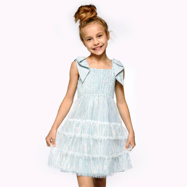 SEQUIN TIERED BABY DOLL DRESS WITH BOW STRAPS for wholesale by Hannah Banana , Baby Sara