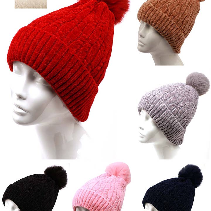 HY4727 - One Dozen Knit Hat with PomPom for wholesale by Jasper Trading LLC