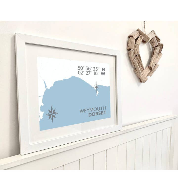 Stampa della mappa costiera di Weymouth per la vendita all'ingrosso da parte di SeaKisses