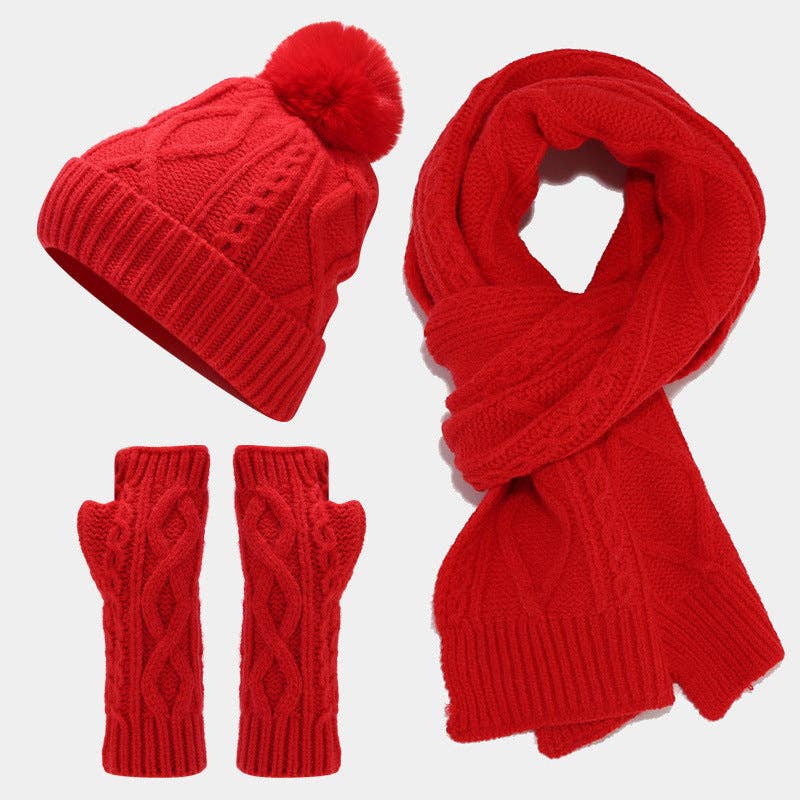 Dipped Shop - Wholesale Winter Accessory Set - Women's - Solid Color Twist Simple Knit Hat & Scarf Sets DPHS034212
