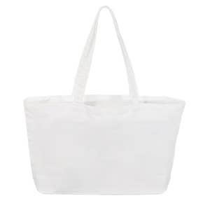 Cute Canvas Tote Bag White Printed Flowers Plain Large Beach Tote with Zipper Shoulder Bags, Chamomoile