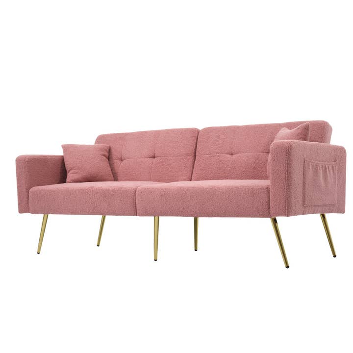 Pink sherpa 3-seater clic-clac sofa bed, adjustable backrest, side pocket ALDEN PINK UK for wholesale by Urban Meuble UK