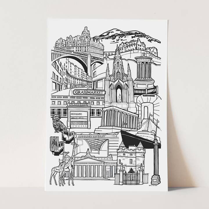 Edinburgh Landmark Skyline Illustration Print for wholesale by LAW Illustrates